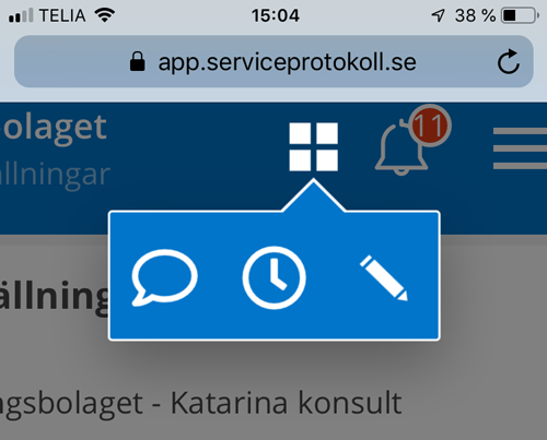 På en mobil enhet hittar du dessa tre symboler under "fönstret" - chat, timer, anteckningar