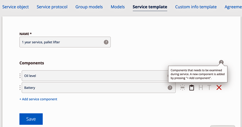Creating a Service template for a typical one year service.