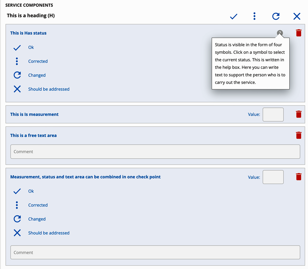 Example of service component and status