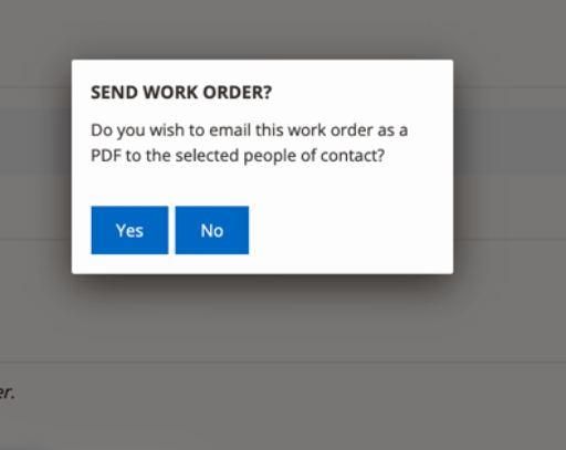 Send work order when ready to invoice, popup